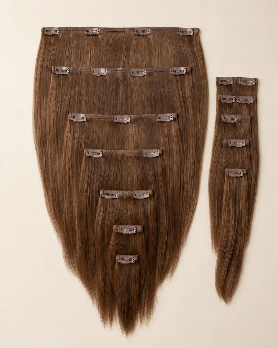 Clip-in hair extensions, AI illustration