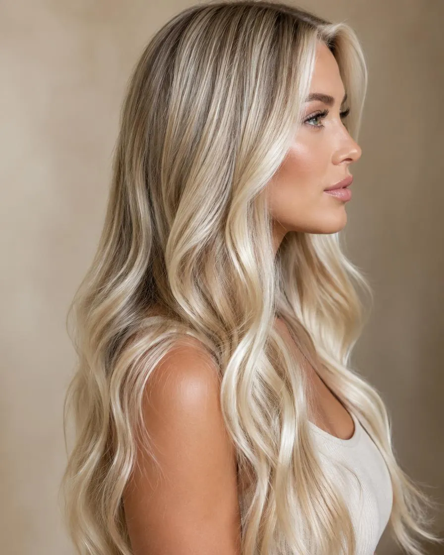 Blonde highlight hair extensions, AI illustration