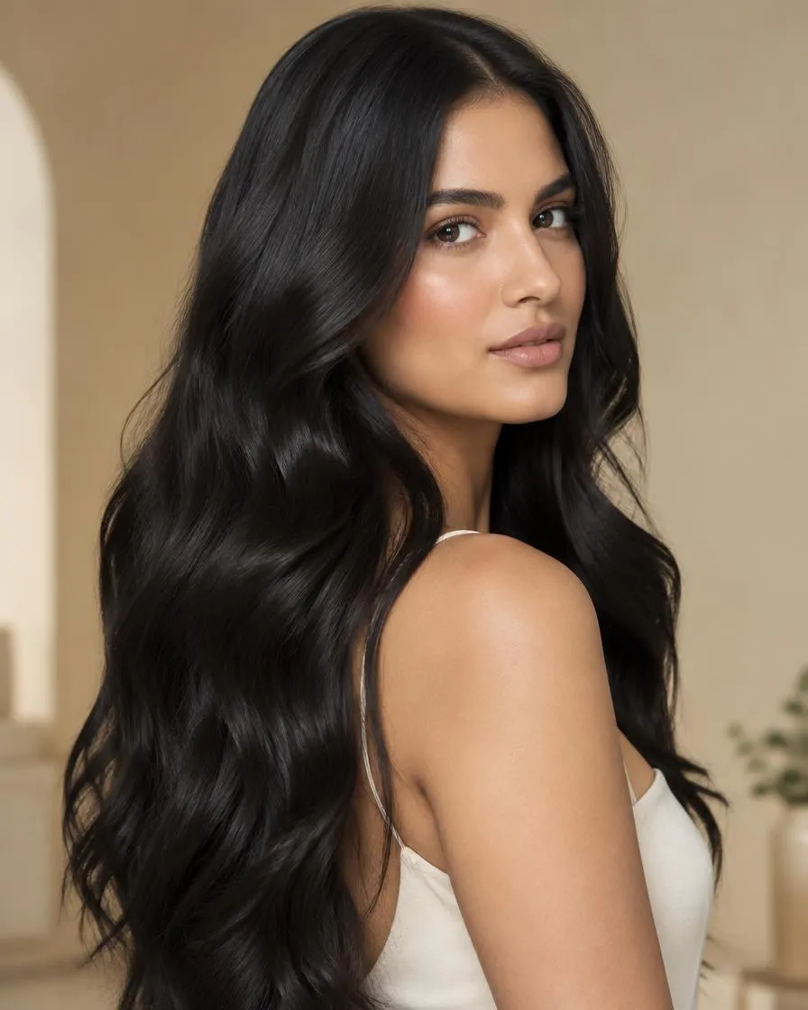 Natural black hair extensions, AI illustration