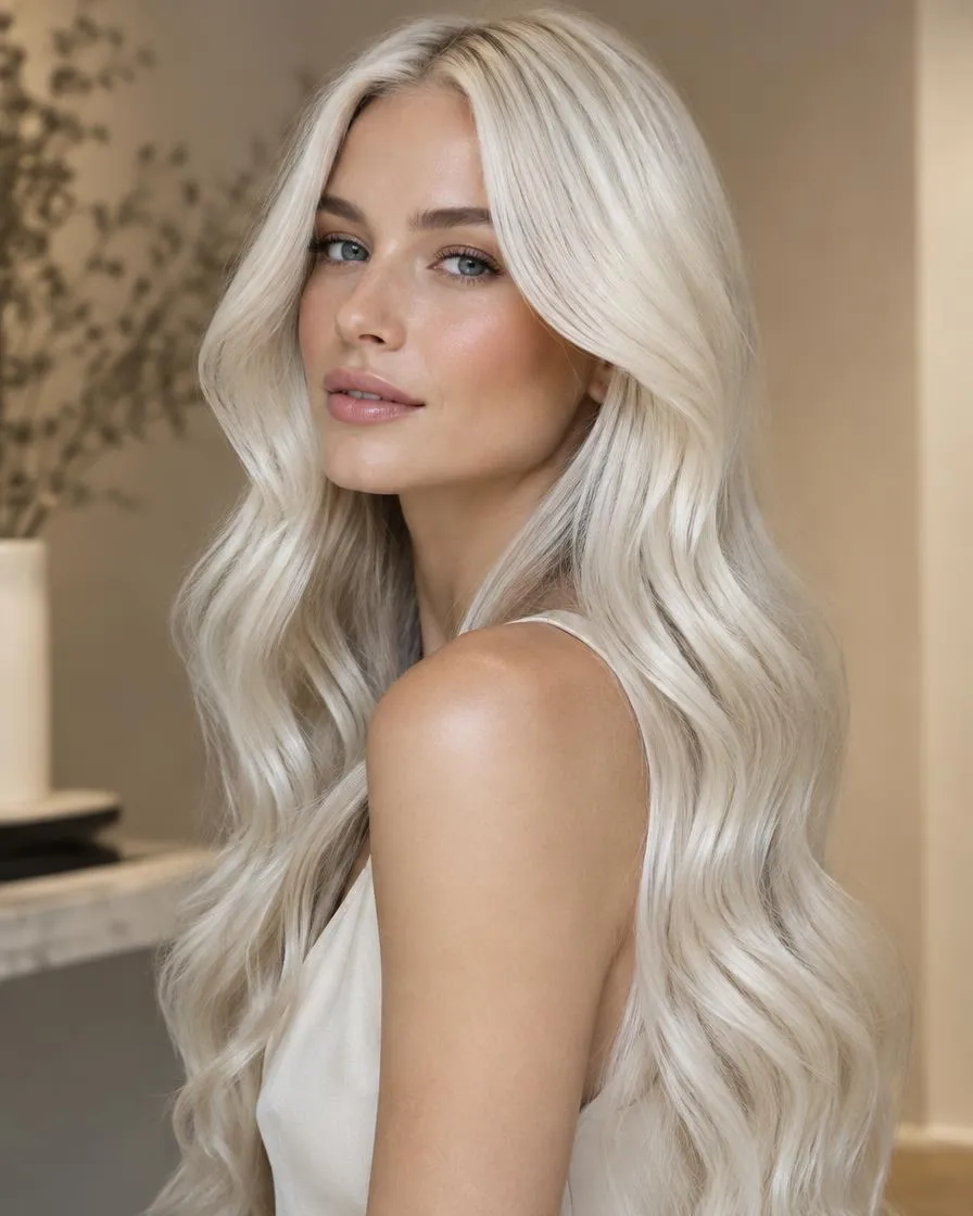 Platinum blonde hair extensions, AI illustration
